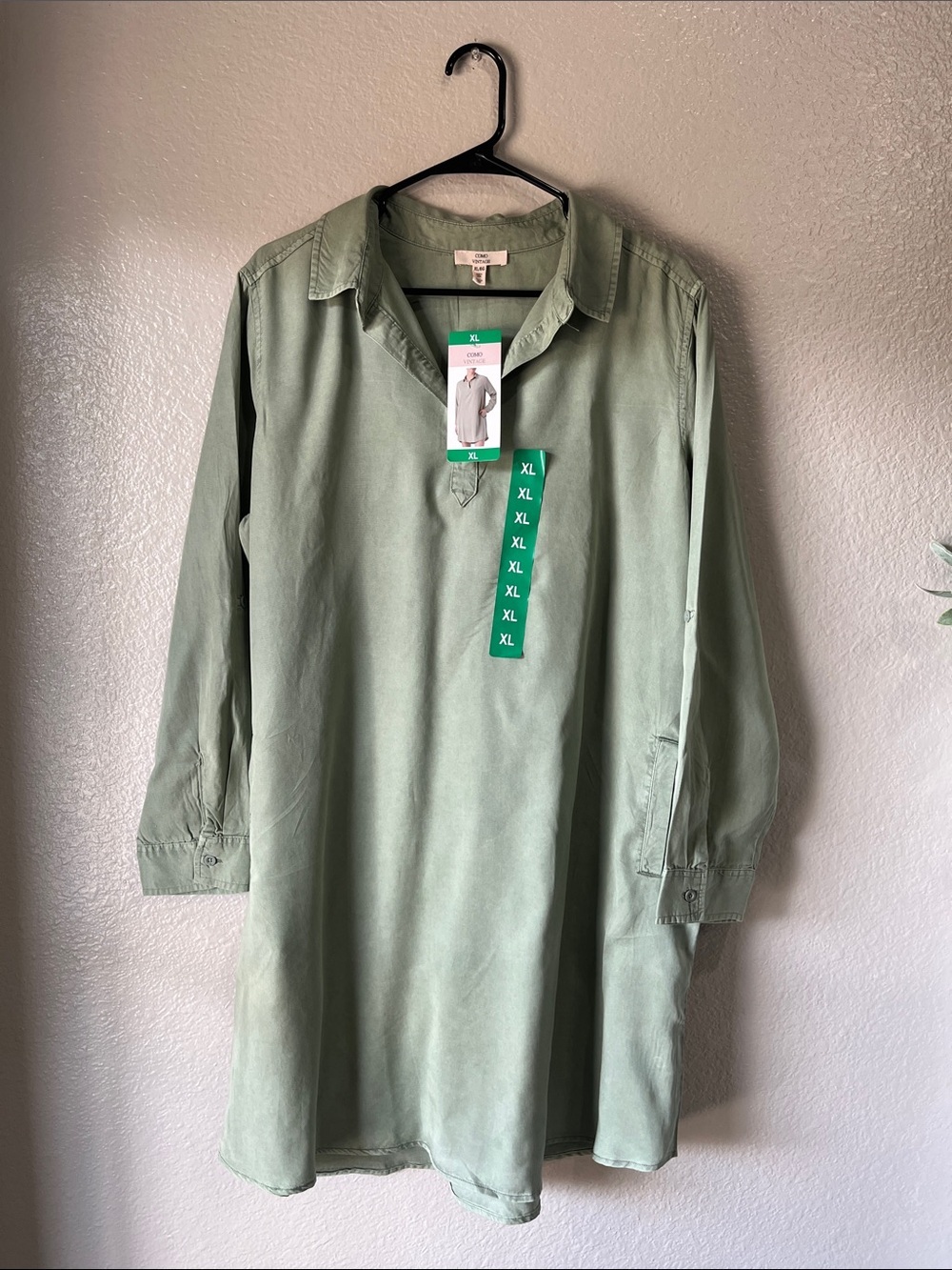 Como Vintage Sage Green Casual Button-Down Shirt Dress Sz XL Casual Comfy TC0582